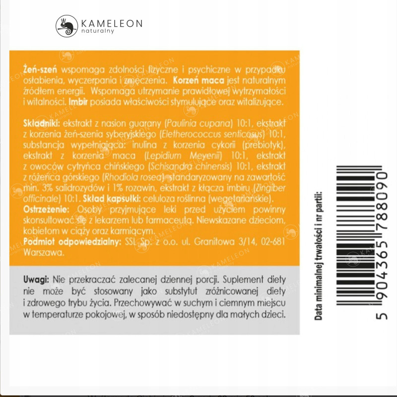 Yango Panaseus ENERGIA Guarana Żeń-szeń Różeniec Maca Cytryniec Imbir 50k
