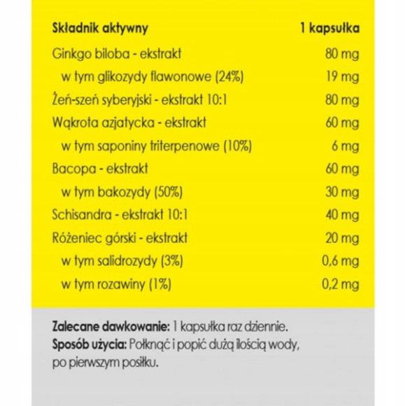 Yango Panaseus PAMIĘĆ BEZ GRANIC 50kaps GINKGO BILOBA ŻEŃ-SZEŃ GOTU KOLA Yango Panaseus PAMIĘĆ BEZ GRANIC 50kaps GINKGO BILOBA ŻEŃ-SZEŃ GOTU KOLA