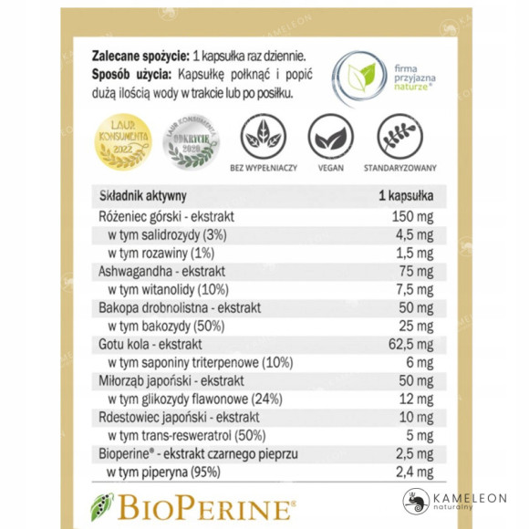 Yango RÓŻENIEC PREMIUM Adaptogen wsparcie: STRES NIEPOKÓJ ZMĘCZENIE 100kaps