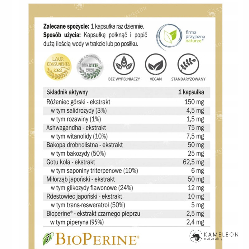 Yango RÓŻENIEC PREMIUM Adaptogen wsparcie: STRES NIEPOKÓJ ZMĘCZENIE 100kaps