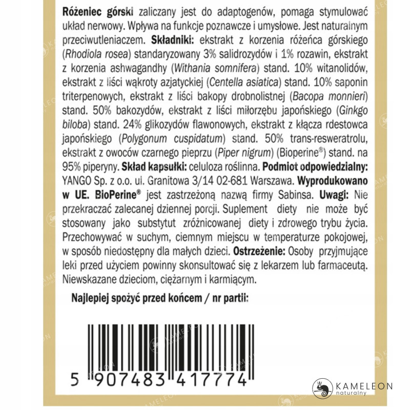 Yango RÓŻENIEC PREMIUM Adaptogen wsparcie: STRES NIEPOKÓJ ZMĘCZENIE 100kaps