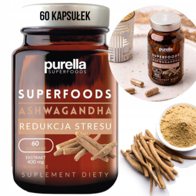 ASHWAGANDHA Superfoods PURELLA 60kaps ADAPTOGEN STRES ZMECZENIE SEN RELAKS