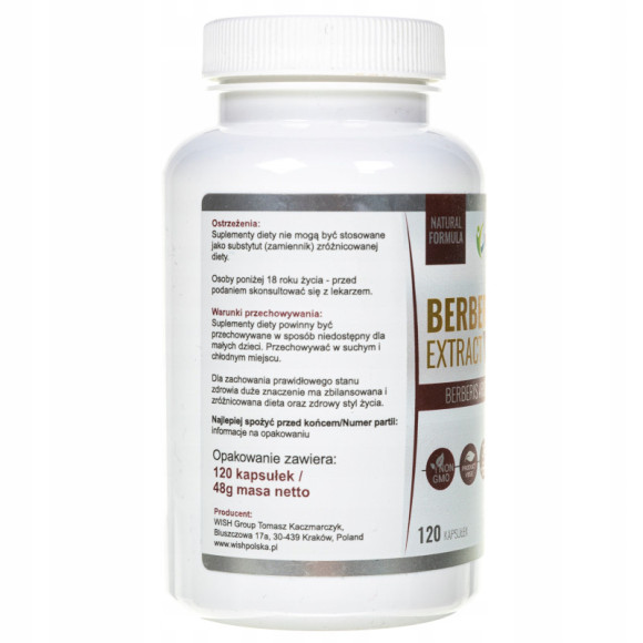BERBERYS EKSTRAKT 5:1 z korzenia 400mg WISH 120 kaps wsparcie POZIOM CUKRU BERBERYS EKSTRAKT 5:1 z korzenia 400mg WISH 120 kaps wsparcie POZIOM CUKRU