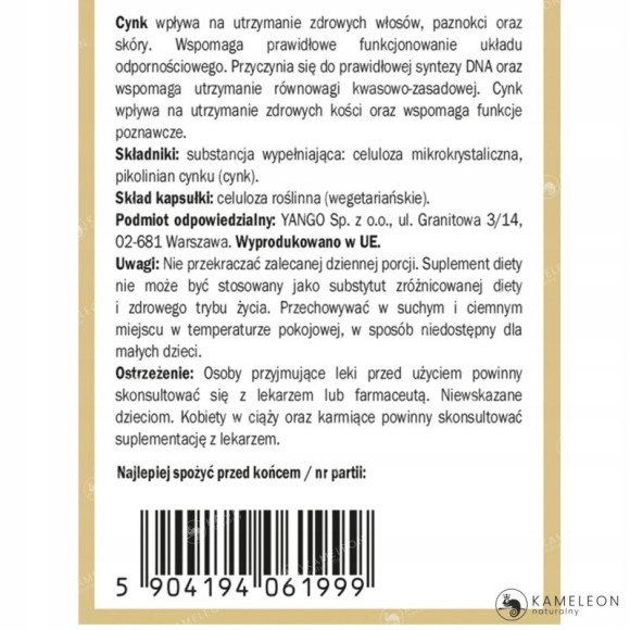 CYNK FORMA ORGANICZNA 90kaps YANGO wsparcie: ODPORNOŚĆ PŁODNOŚĆ SKÓRA WŁOSY