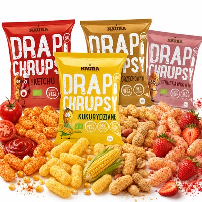 Naura DRAPI CHRUPSY KUKURYDZIANE MIX 4 SMAKÓW bez glutenu