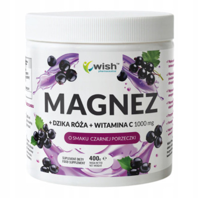 MAGNEZ cytrynian + DZIKA RÓŻA + WIT. C 1000mg w proszku WISH 400g PORZECZKA