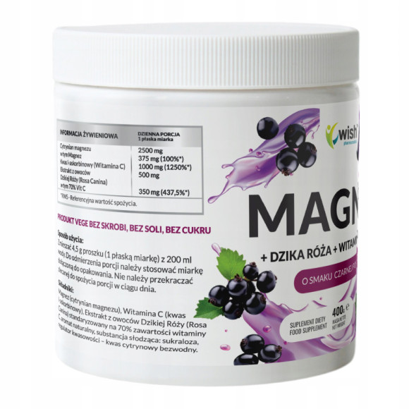 MAGNEZ cytrynian + DZIKA RÓŻA + WIT. C 1000mg w proszku WISH 400g PORZECZKA MAGNEZ cytrynian + DZIKA RÓŻA + WIT. C 1000mg w proszku WISH 400g PORZECZKA