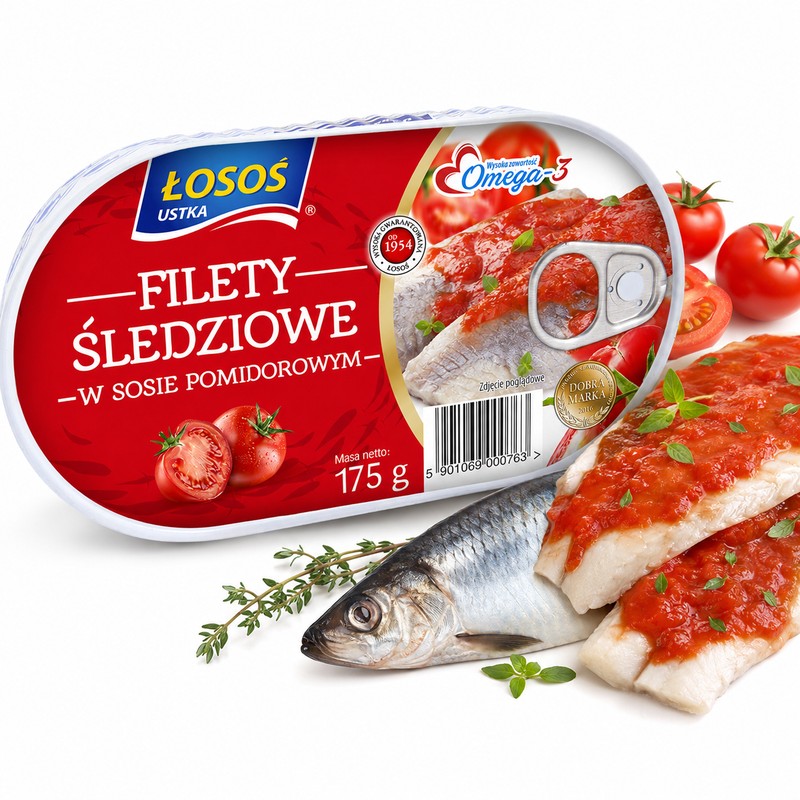 Łosoś Ustka FILETY ŚLEDZIOWE I Z MAKRELI W OLEJU I SOSIE