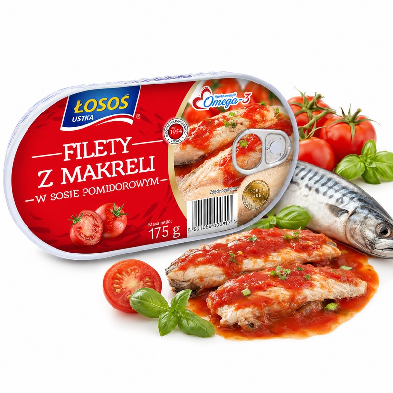 Łosoś Ustka FILETY ŚLEDZIOWE I Z MAKRELI W OLEJU I SOSIE