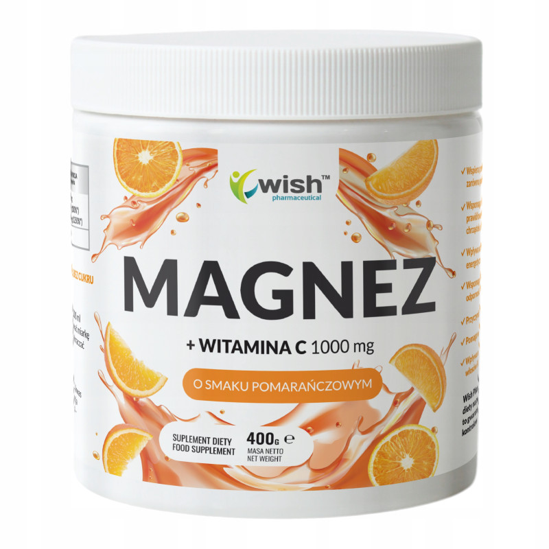 MAGNEZ cytrynian magnezu +WITAMINA C 1000mg w proszku WISH 400g POMARAŃCZA