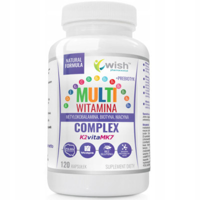 MULTIWITAMINA COMPLEX FORTE K2+D3 A E C witaminy z grupy B 120kaps WISH
