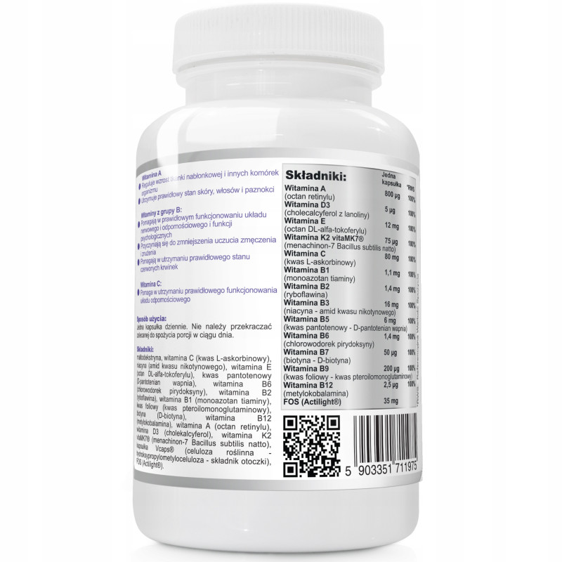 MULTIWITAMINA COMPLEX FORTE K2+D3 A E C witaminy z grupy B 120kaps WISH