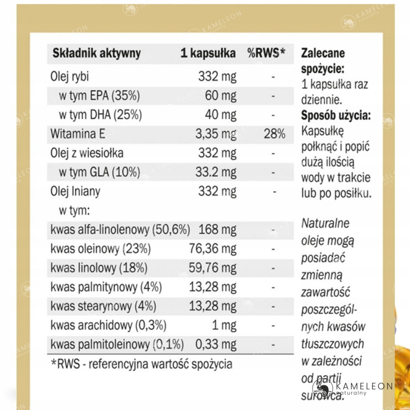 OMEGA 369 3-6-9 nienasycone KWASY TŁUSZCZOWE + WITAMINA E YANGO 60 kapsułek