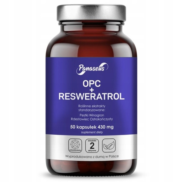 OPC + RESWERATROL pestki winogron + rdestowiec PANASEUS 50 kapsułek 430mg OPC + RESWERATROL pestki winogron + rdestowiec PANASEUS 50 kapsułek 430mg