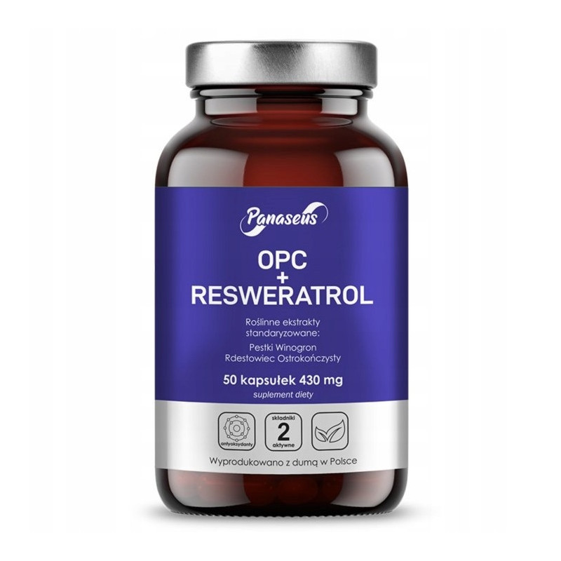 OPC + RESWERATROL pestki winogron + rdestowiec PANASEUS 50 kapsułek 430mg