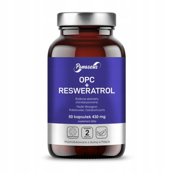OPC + RESWERATROL pestki winogron + rdestowiec PANASEUS 50 kapsułek 430mg OPC + RESWERATROL pestki winogron + rdestowiec PANASEUS 50 kapsułek 430mg