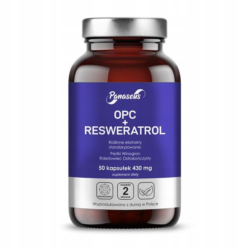 OPC + RESWERATROL pestki winogron + rdestowiec PANASEUS 50 kapsułek 430mg