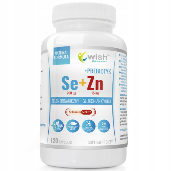 SELEN ORGANICZNY 200mcg + CYNK 15mg + PREBIOTYK Se+Zn 120 kaps. wege WISH SELEN ORGANICZNY 200mcg + CYNK 15mg + PREBIOTYK Se+Zn 120 kaps. wege WISH