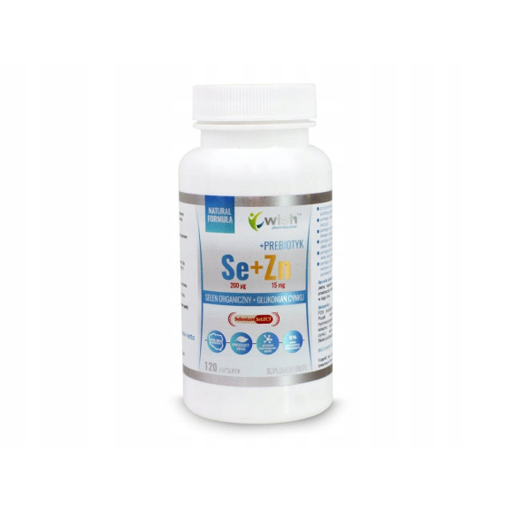 SELEN ORGANICZNY 200mcg + CYNK 15mg + PREBIOTYK Se+Zn 120 kaps. wege WISH SELEN ORGANICZNY 200mcg + CYNK 15mg + PREBIOTYK Se+Zn 120 kaps. wege WISH
