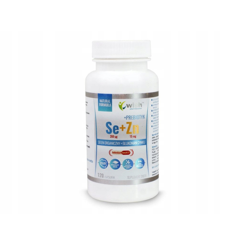 SELEN ORGANICZNY 200mcg + CYNK 15mg + PREBIOTYK Se+Zn 120 kaps. wege WISH
