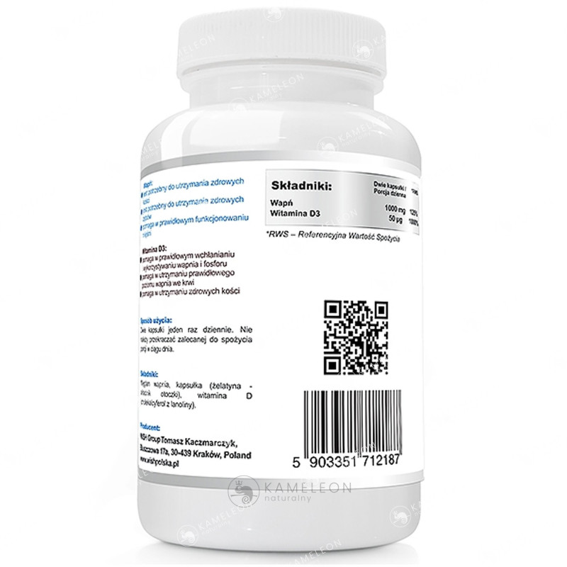 WAPŃ CALCIUM 1000mg + WITAMINA D3 120kaps WISH wsparcie ZĘBY KOŚCI MIĘŚNIE