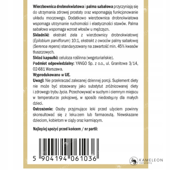 WIERZBOWNICA dla MĘŻCZYZN PALMA SABAŁOWA wsparcie: U.MOCZOWY PROSTATA 90kps WIERZBOWNICA dla MĘŻCZYZN PALMA SABAŁOWA wsparcie: U.MOCZOWY PROSTATA 90kps
