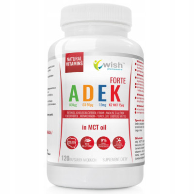 WISH ADEK forte KOMPLEKS WITAMIN 100% naturalne A D3 E K2 MCT oil 120kaps