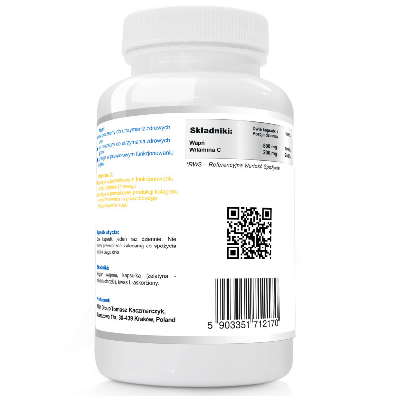 WISH CALCIUM + WITAMINA C WAPŃ 400mg 50% RSW 120 kaps na 2 miesiące
