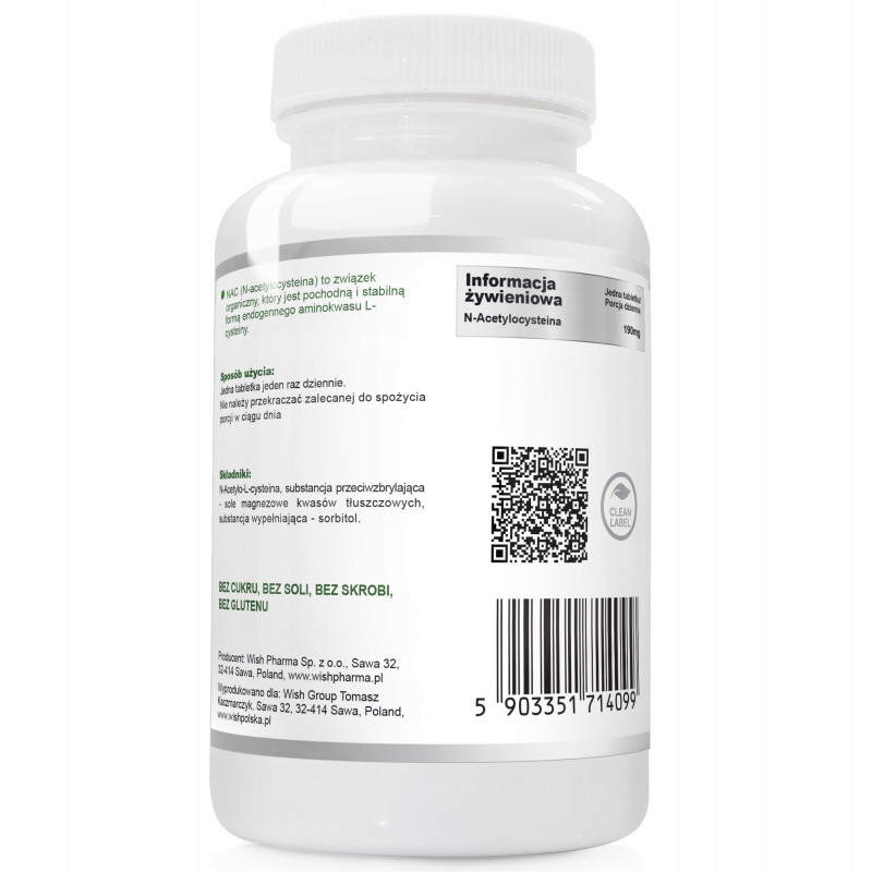 WISH NAC 190mg N-acetylo-Lcysteina pomoc GRYPA INFEKCJE ODKRZUSZANIE 120tab