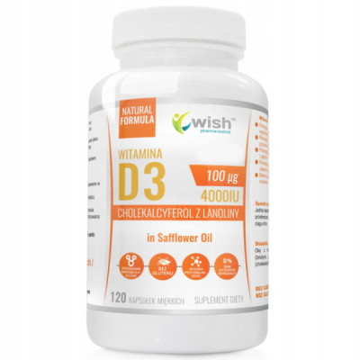 WISH WITAMINA D3 4000IU 100mikrogram w oleju z krokosza 120kaps wsparcie ODPORNOŚĆ