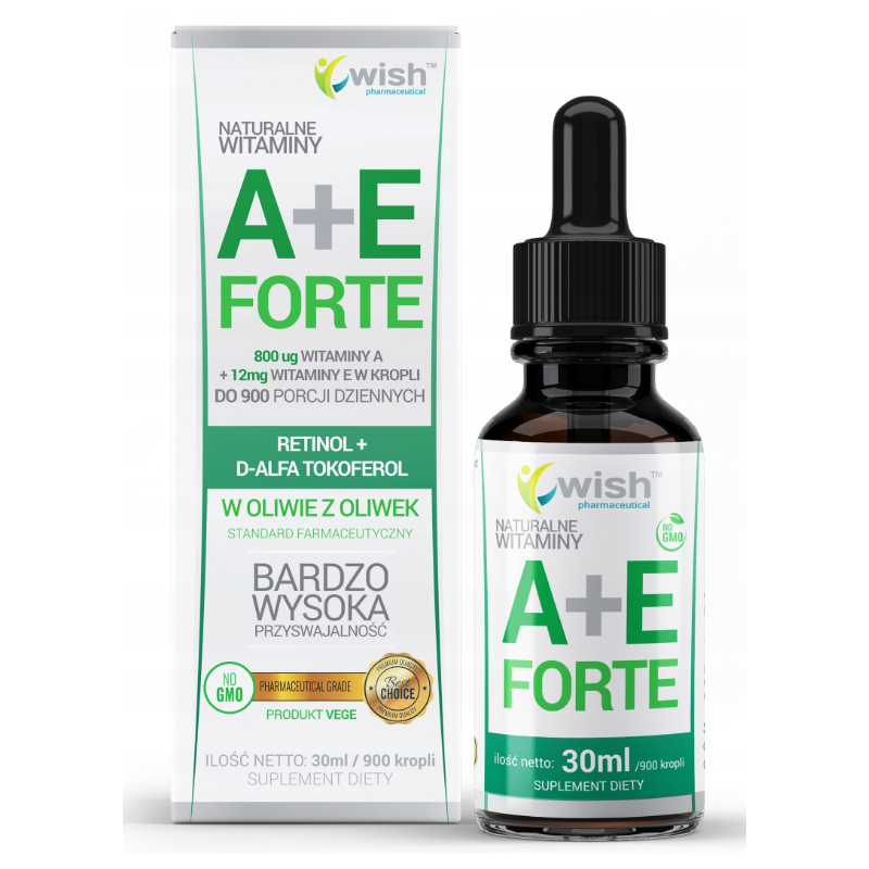 WITAMINA A+E A + E FORTE wKROPLACH 30ml 900kropli WISH wsparcie WZROK SKÓRA