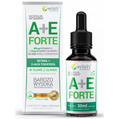 WITAMINA A+E A + E FORTE wKROPLACH 30ml 900kropli WISH wsparcie WZROK SKÓRA