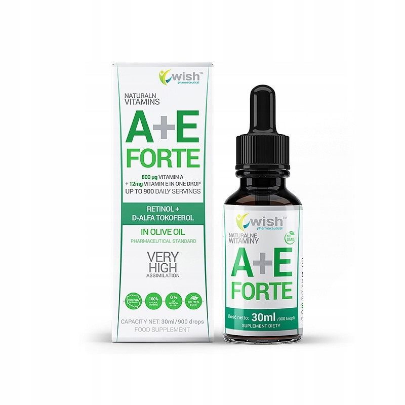 WITAMINA A+E A + E FORTE wKROPLACH 30ml 900kropli WISH wsparcie WZROK SKÓRA