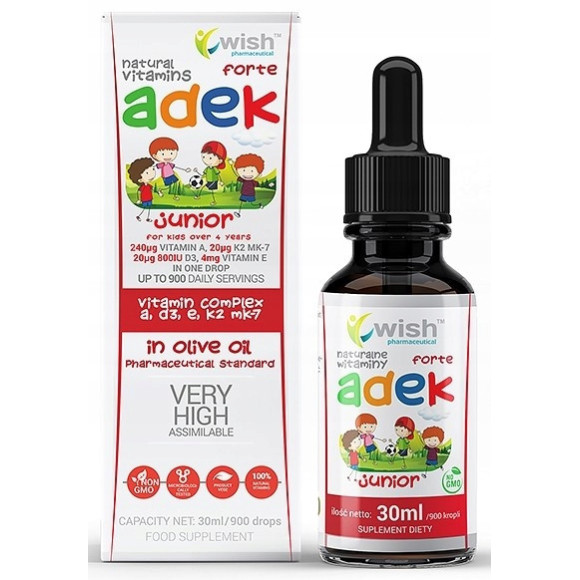 WITAMINA ADEK A D3 E K2 MK7 JUNIOR FORTE w kroplach DLA DZIECI 30ml WISH WITAMINA ADEK A D3 E K2 MK7 JUNIOR FORTE w kroplach DLA DZIECI 30ml WISH