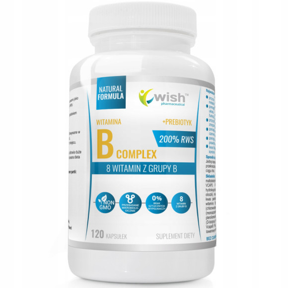 WITAMINA B COMPLEX witaminy: B1 B2 B3 B5 B6 B7 B9 B12 200% RWS 120tbl WISH WITAMINA B COMPLEX witaminy: B1 B2 B3 B5 B6 B7 B9 B12 200% RWS 120tbl WISH