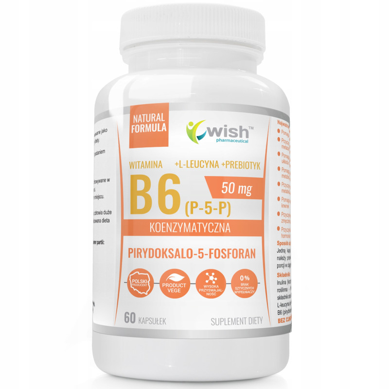 WITAMINA B6 KOENZYMATYCZNA (P-5-P) 50mg 60kaps + PREBIOTYK + L.LEUCYNA WISH