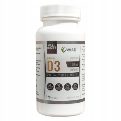 WITAMINA D3 2000IU 50mikrogram + PREBIOTYK 120 kapsułek WISH wsparcie ODPORNOŚĆ