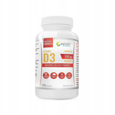 WITAMINA D3 4000IU 100mikrogram MEGA DAWKA + PREBIOTYK 100% WEGAN 120kaps WISH