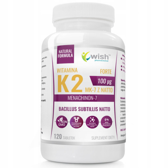 WITAMINA K2 MK7 100mikrogram z natto 120tabl 4 mce WISH wsparcie ZDROWE KOŚCI ZĘBY WITAMINA K2 MK7 100mikrogram z natto 120tabl 4 mce WISH wsparcie ZDROWE KOŚCI ZĘBY