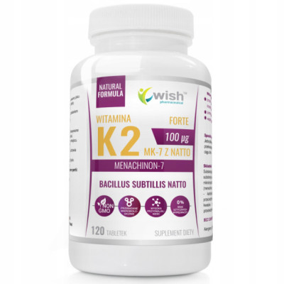 WITAMINA K2 MK7 100mikrogram z natto 120tabl 4 mce WISH wsparcie ZDROWE KOŚCI ZĘBY
