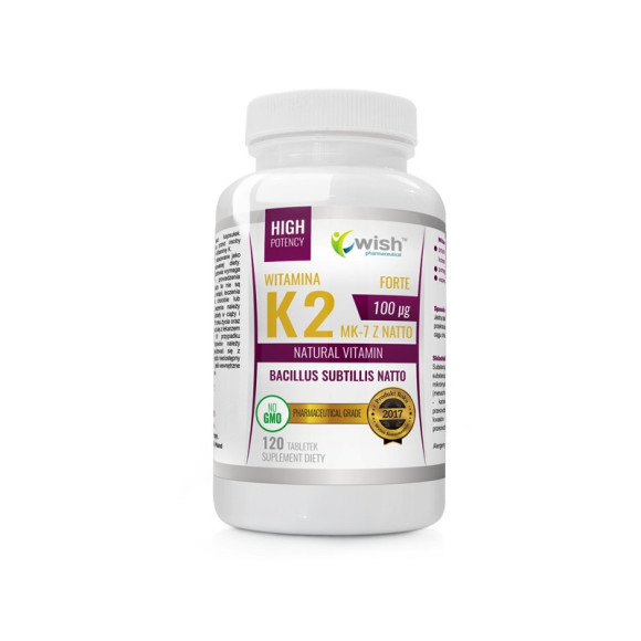 WITAMINA K2 MK7 100mikrogram z natto 120tabl 4 mce WISH wsparcie ZDROWE KOŚCI ZĘBY WITAMINA K2 MK7 100mikrogram z natto 120tabl 4 mce WISH wsparcie ZDROWE KOŚCI ZĘBY