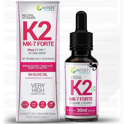 WITAMINA K2 MK7 FORTE Z NATTO 50mikrogram W KROPLACH 30ml 450 dziennych dawek WISH