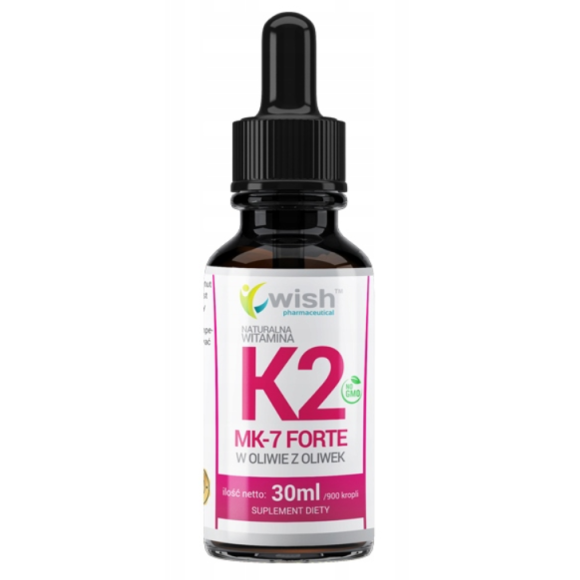 WITAMINA K2 MK7 FORTE Z NATTO 50mikrogram W KROPLACH 30ml 450 dziennych dawek WISH WITAMINA K2 MK7 FORTE Z NATTO 50mikrogram W KROPLACH 30ml 450 dziennych dawek WISH