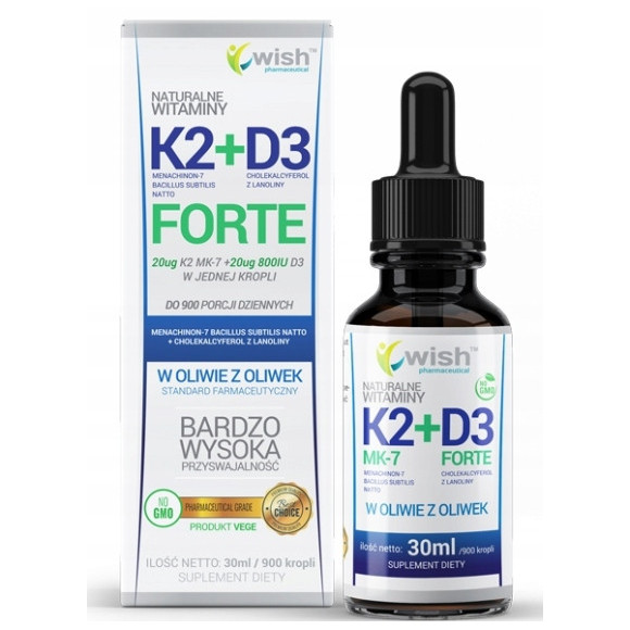 WITAMINA K2+D3 K2 + D3 FORTE krople w KROPLACH 30ml WISH wsparcie ODPORNOŚĆ WITAMINA K2+D3 K2 + D3 FORTE krople w KROPLACH 30ml WISH wsparcie ODPORNOŚĆ