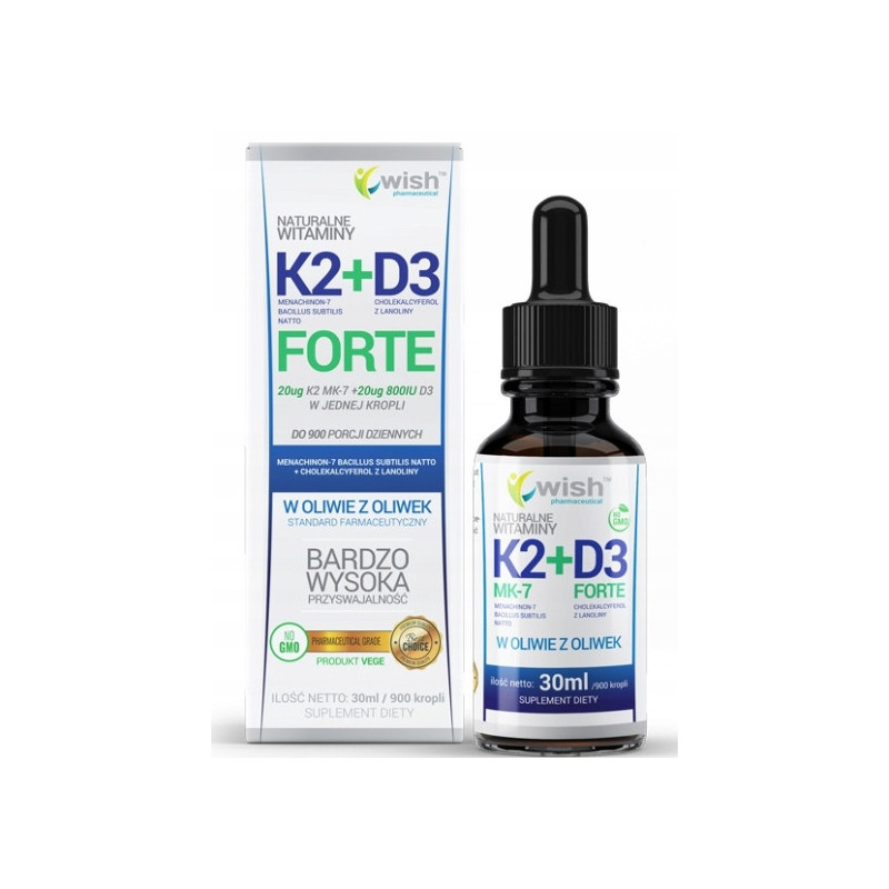 WITAMINA K2+D3 K2 + D3 FORTE krople w KROPLACH 30ml WISH wsparcie ODPORNOŚĆ