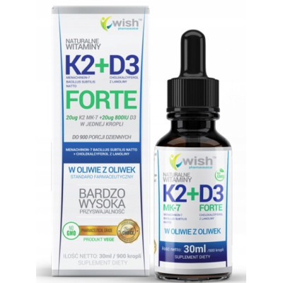 WITAMINA K2+D3 K2 + D3 FORTE krople w KROPLACH 30ml WISH wsparcie ODPORNOŚĆ