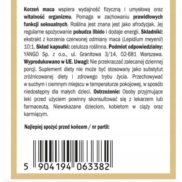 Yango CZERWONA MACA wsparcie na: ENERGIA PAMIĘĆ SPRAWNOŚĆ fizyczna 90kaps. Yango CZERWONA MACA wsparcie na: ENERGIA PAMIĘĆ SPRAWNOŚĆ fizyczna 90kaps.
