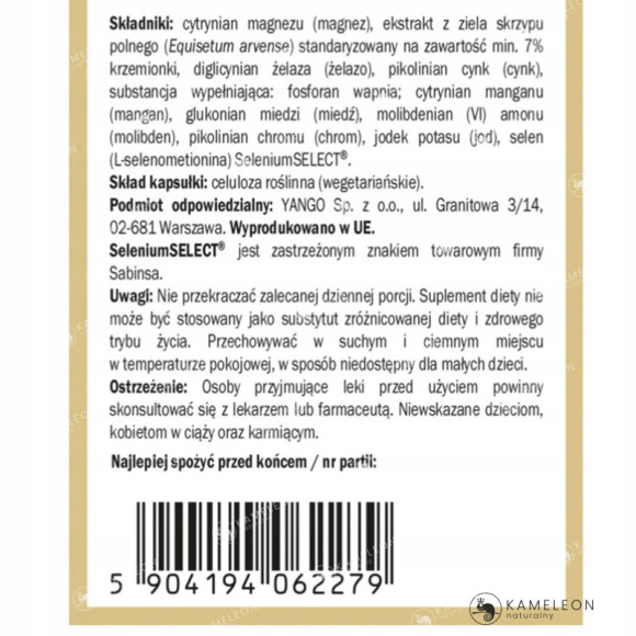 Yango KOMPLEKS MINERAŁÓW MINERAŁY Magnez Żelazo Cynk Miedź Mangan Selen 90k Yango KOMPLEKS MINERAŁÓW MINERAŁY Magnez Żelazo Cynk Miedź Mangan Selen 90k