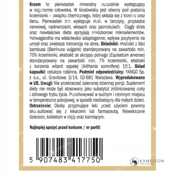 Yango KRZEM COMPLEX wsparcie: SKÓRA WŁOSY PAZNOKCIE KOŚCI STAWY 100kaps Yango KRZEM COMPLEX wsparcie: SKÓRA WŁOSY PAZNOKCIE KOŚCI STAWY 100kaps