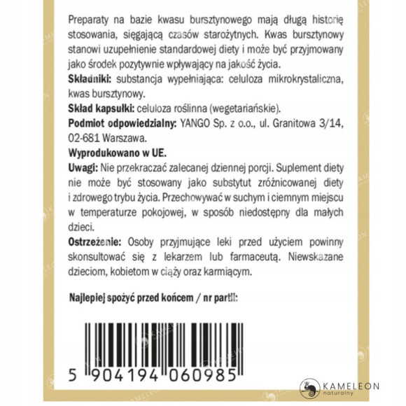 Yango KWAS BURSZTYNOWY - naturalny antyoksydant wsparcie: ODPORNOŚĆ 90kaps